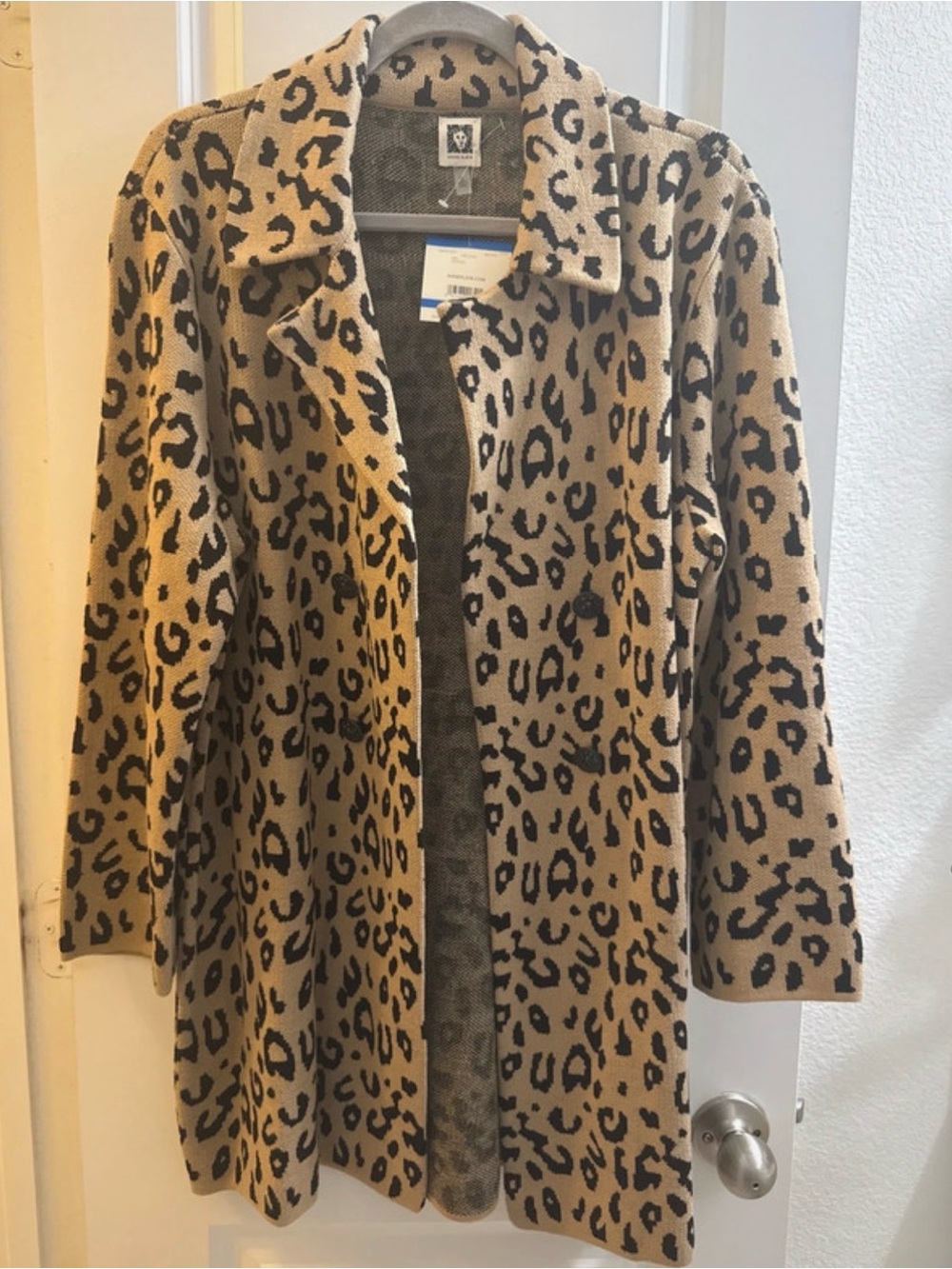 Anne Klein Leopard-Print Trench Coatigan in Tan and Black